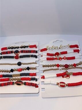 BUNDLE Red Black Gold Beaded Game Day Bracelets Stack Set